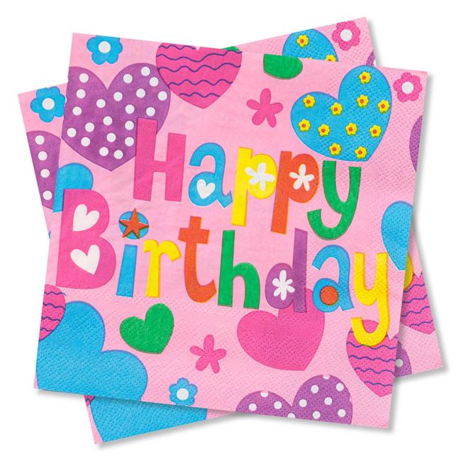 Servetele de Masa Happy Birthday Roz 33x33cm - 20buc